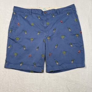 Tommy Bahama Shorts Mens 40x9 Blue Embroidered Pineapple Palm Parrot Chino